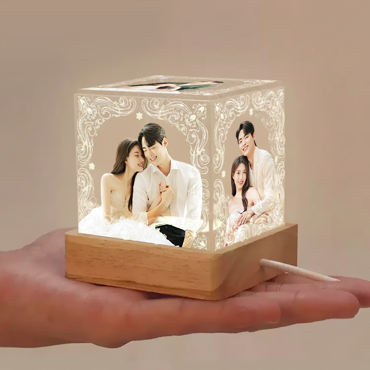Custom Photo Cube Night Light – Personalized Romantic Gift (5 Photos/ 3.15" x 3.15"- 8x8 cm)