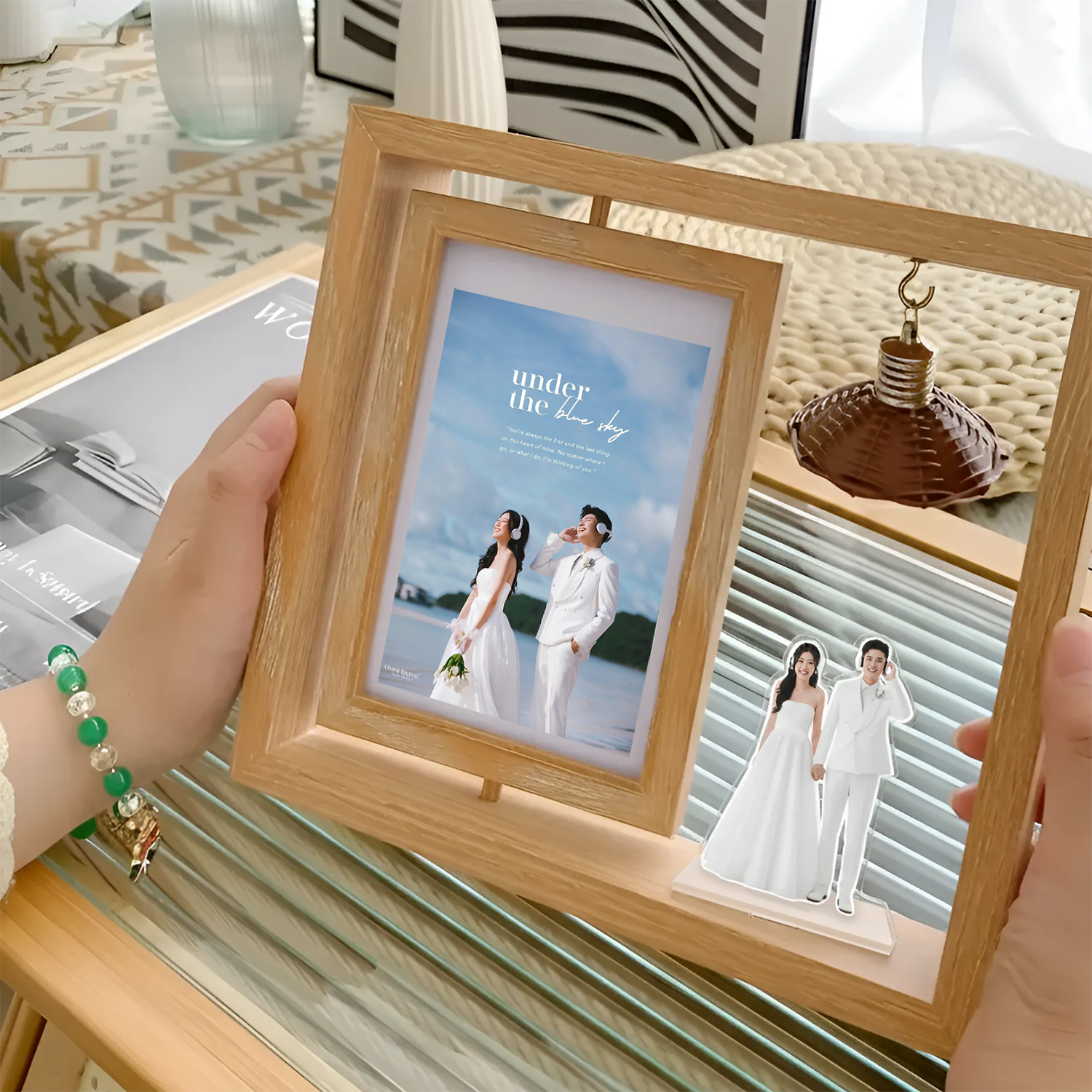 Custom 2-Sided Rotating Photo Frame Lamp – Includes Free Personalized Standee (9.5"x8"- 24x20 cm)