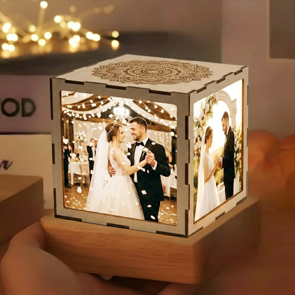 Custom Photo Cube Night Light – Personalized Romantic Gift (5 Photos/ 3.15" x 3.15"- 8x8 cm)