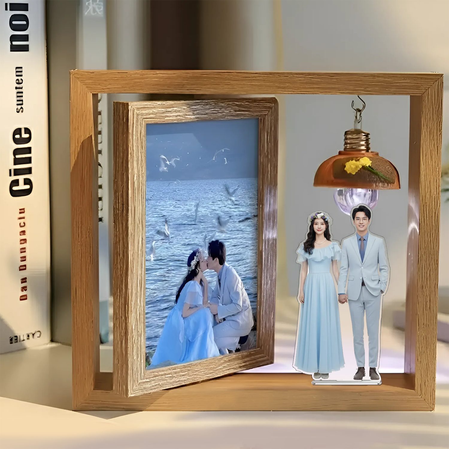 Custom 2-Sided Rotating Photo Frame Lamp – Includes Free Personalized Standee (9.5"x8"- 24x20 cm)