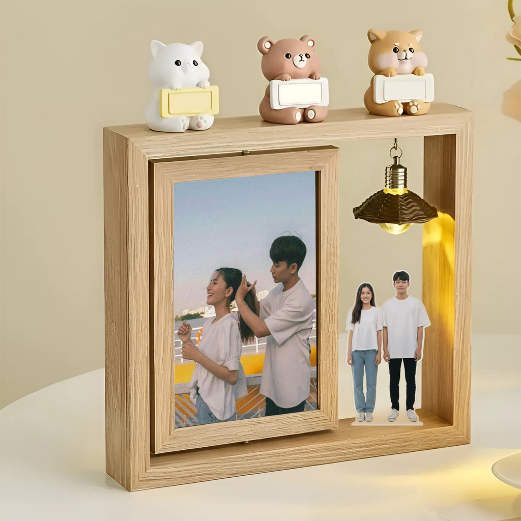 Custom 2-Sided Rotating Photo Frame Lamp – Includes Free Personalized Standee (9.5"x8"- 24x20 cm)