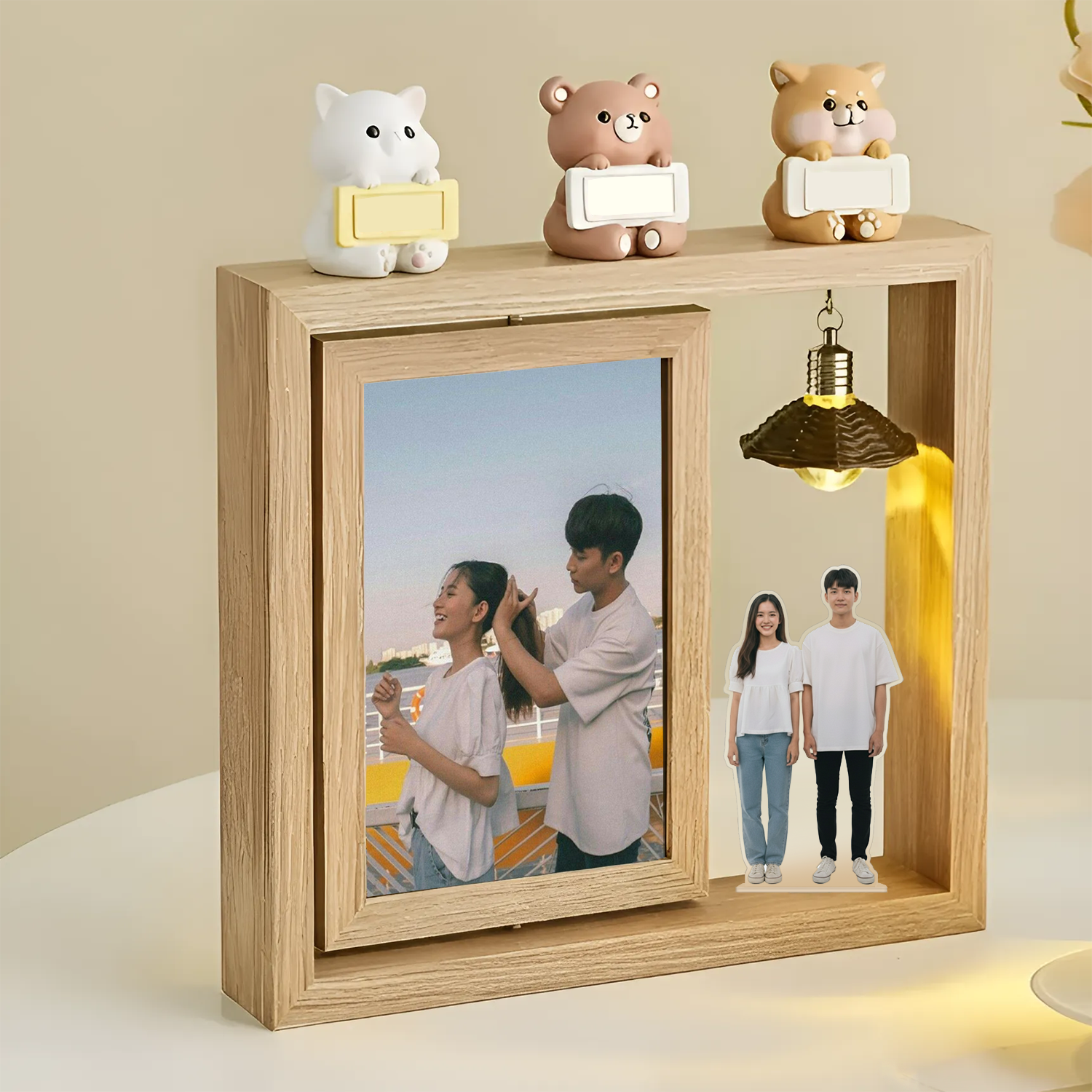 Custom 2-Sided Rotating Photo Frame Lamp – Includes Free Personalized Standee (9.5"x8"- 24x20 cm)