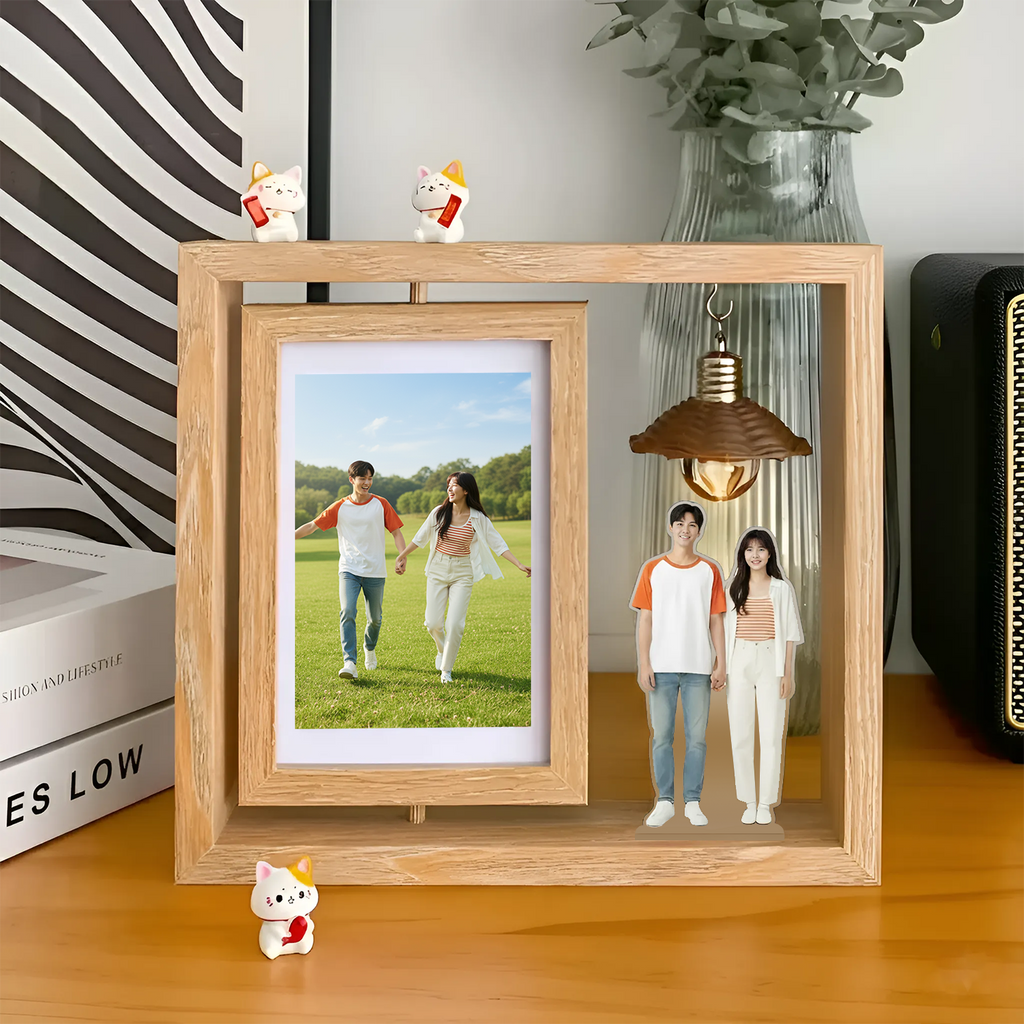 Custom 2-Sided Rotating Photo Frame Lamp – Includes Free Personalized Standee (9.5"x8"- 24x20 cm)
