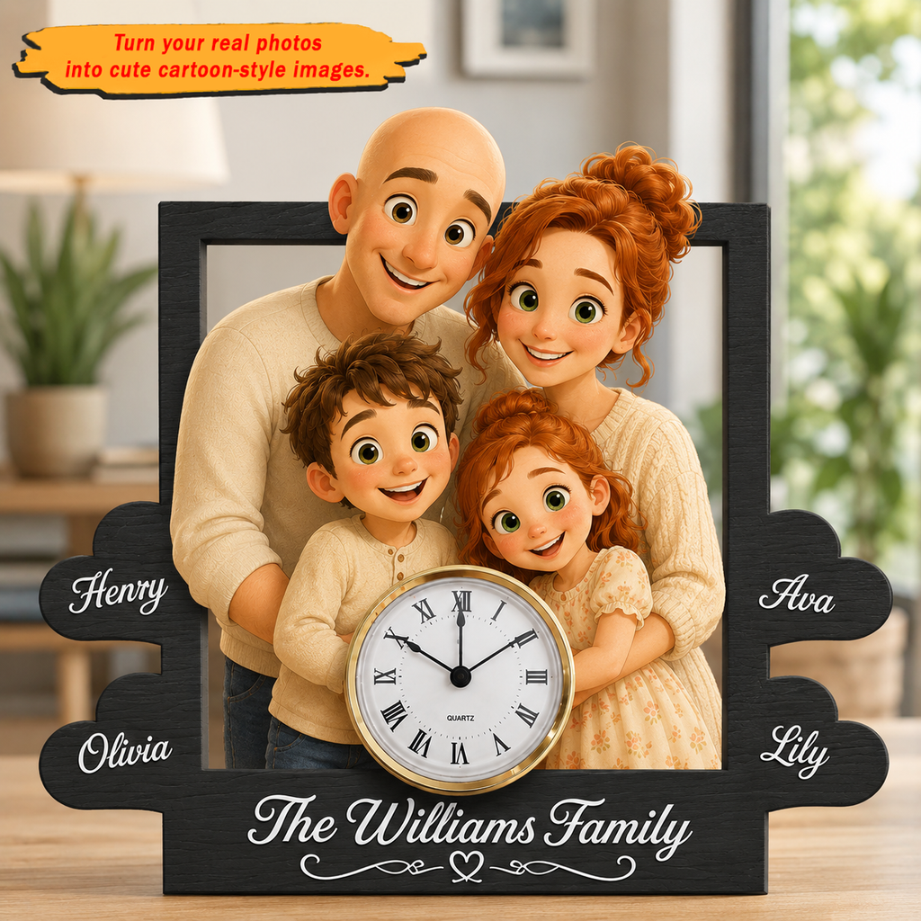 Custom Cartoon Portrait Table Clock – Personalized Photo to Illustration Gift