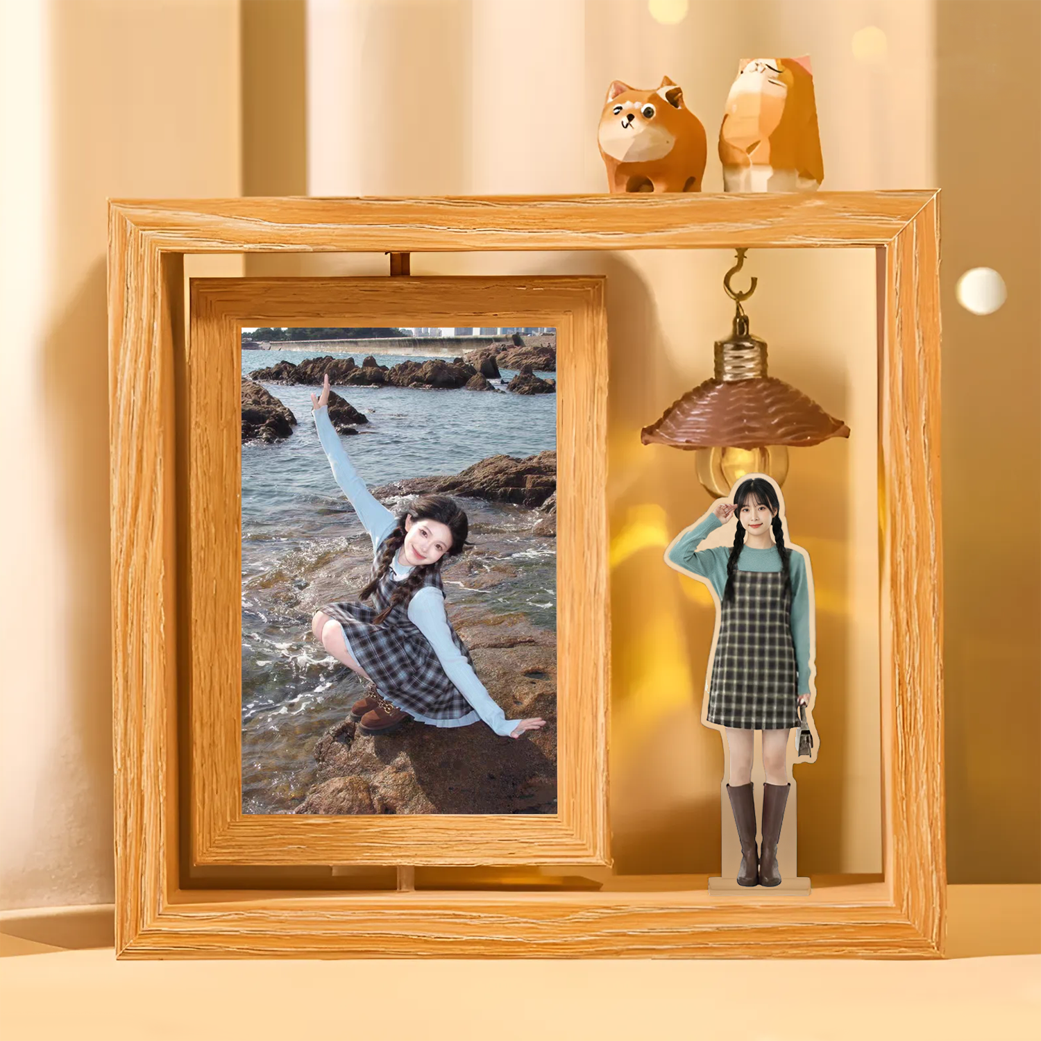 Custom 2-Sided Rotating Photo Frame Lamp – Includes Free Personalized Standee (9.5"x8"- 24x20 cm)