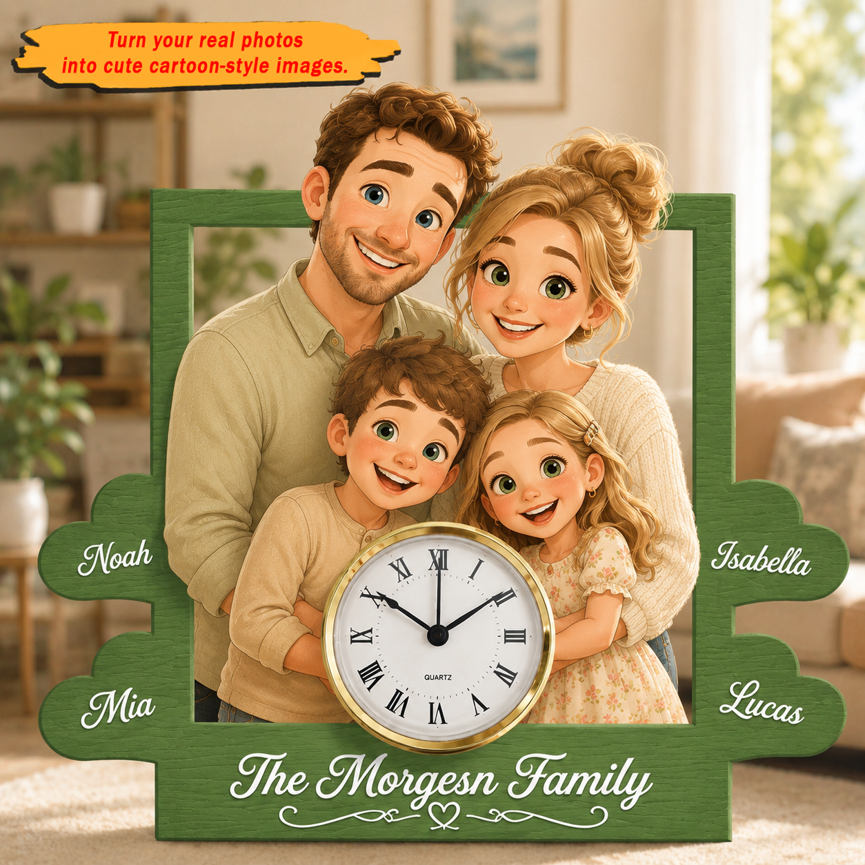 Custom Cartoon Portrait Table Clock – Personalized Photo to Illustration Gift