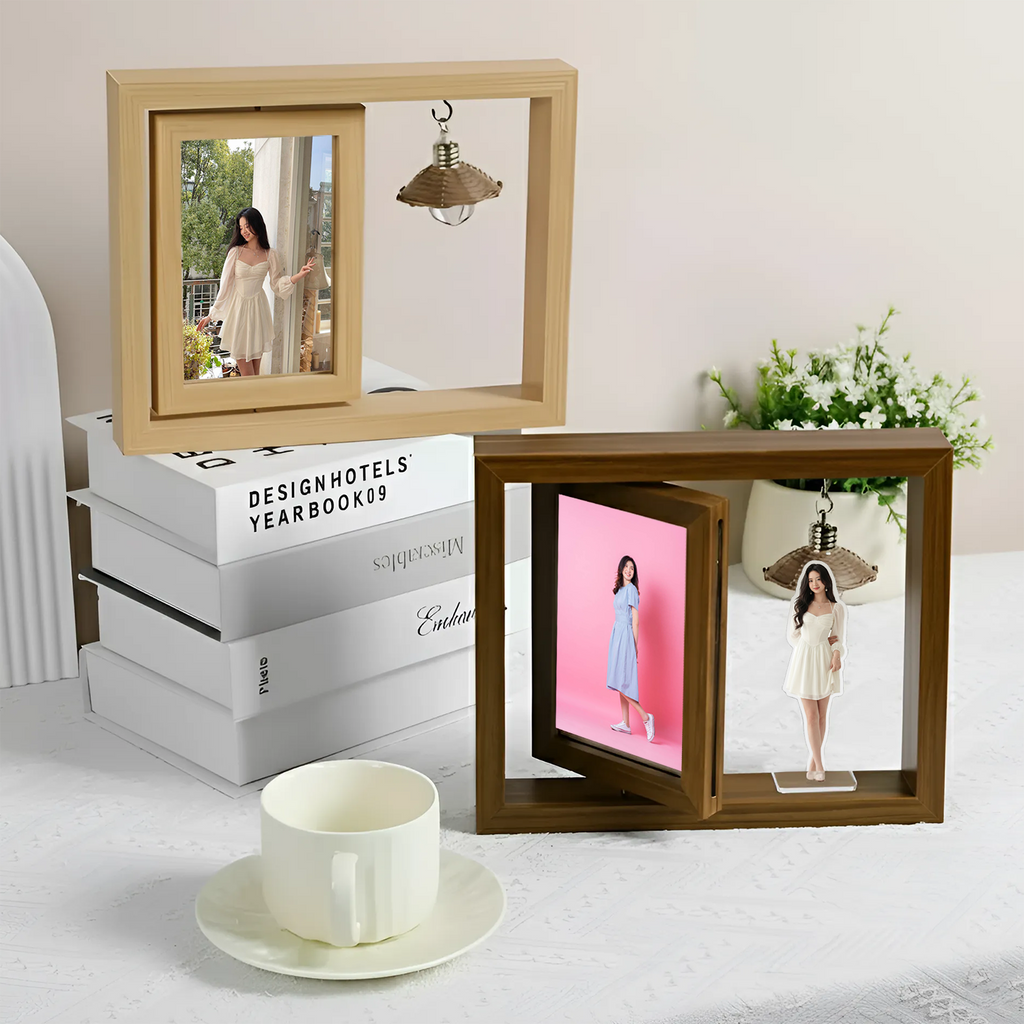 Custom 2-Sided Rotating Photo Frame Lamp – Includes Free Personalized Standee (9.5"x8"- 24x20 cm)