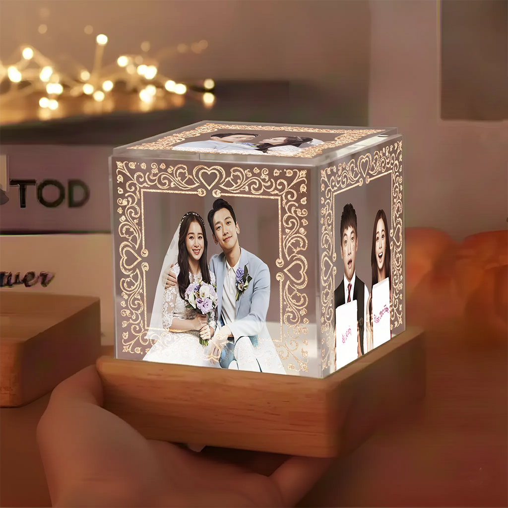 Custom Photo Cube Night Light – Personalized Romantic Gift (5 Photos/ 3.15" x 3.15"- 8x8 cm)