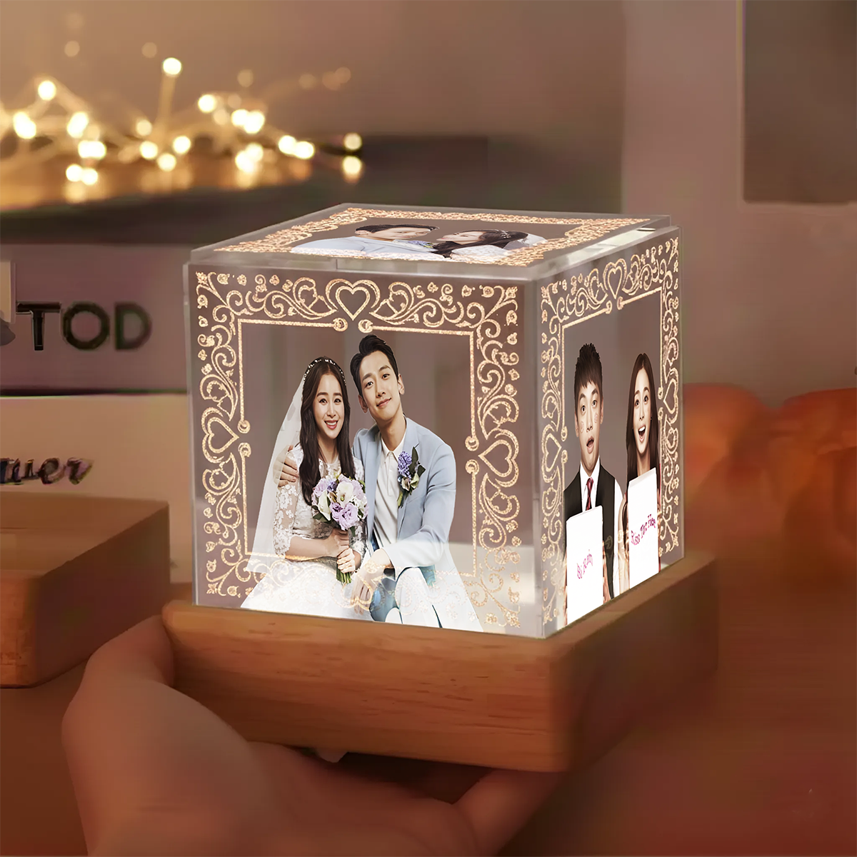 Custom Photo Cube Night Light – Personalized Romantic Gift (5 Photos/ 3.15" x 3.15"- 8x8 cm)