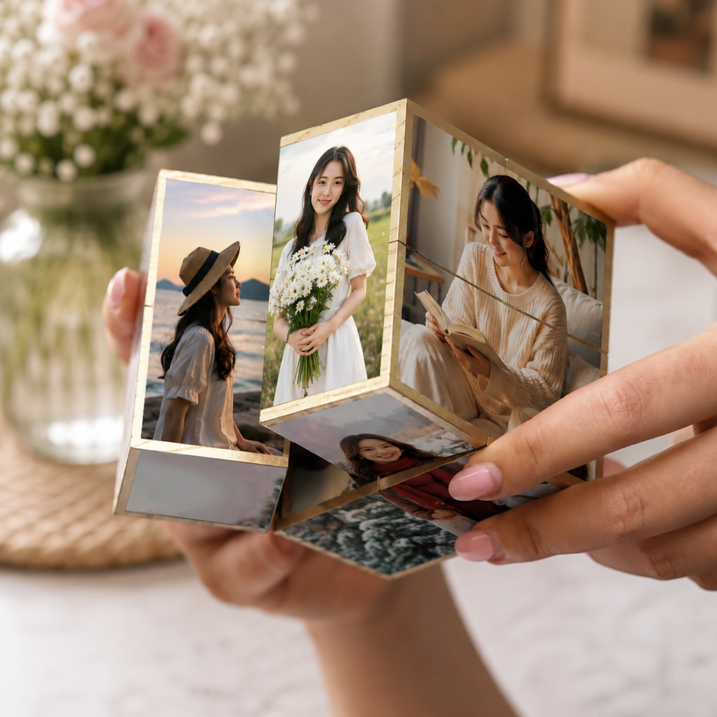 Personalized Magic Photo Cube – Custom 11 Photo Rotating Display