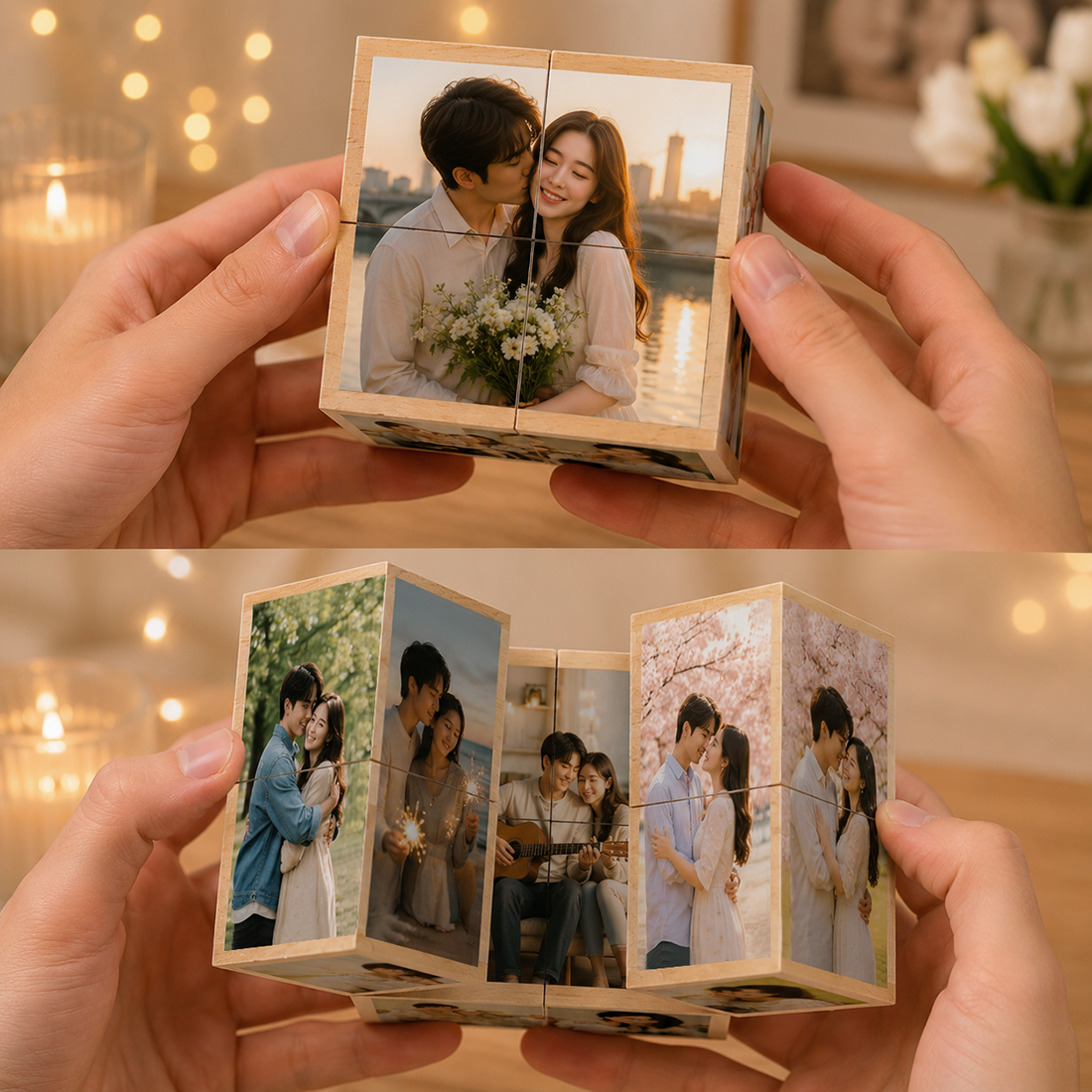 Personalized Magic Photo Cube – Custom 11 Photo Rotating Display
